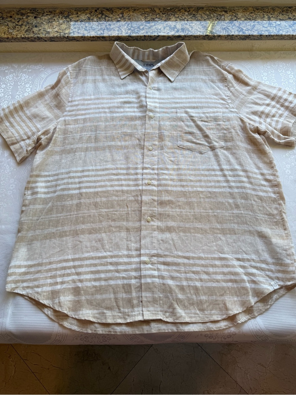 Chaps Coastland Wash Linen Blend Beige/White Striped Shirt Men’s Size 2XLT